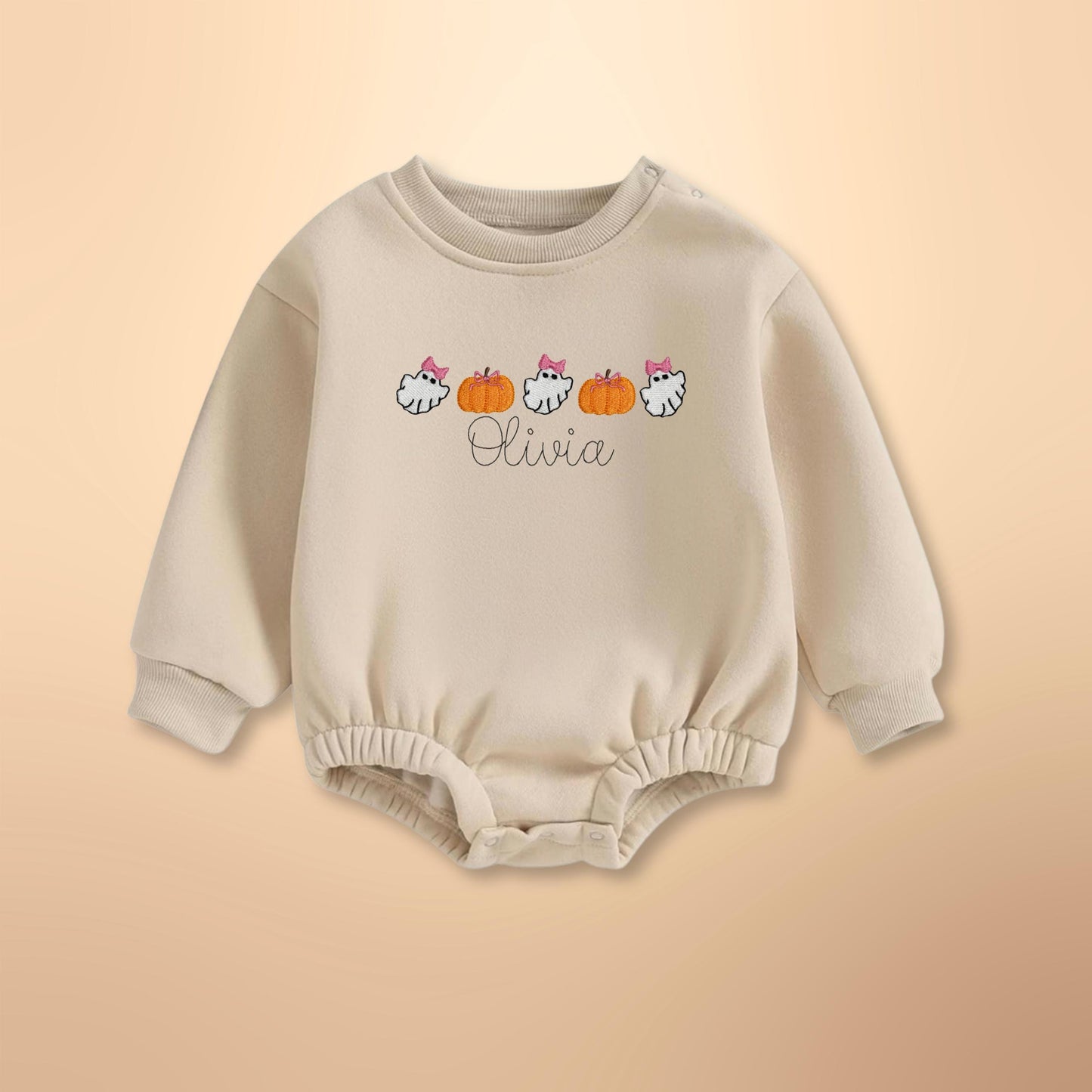 Personalized Halloween Shirt For Baby Embroidered Name Romper Custom Ghost Tee Toddler Halloween Outfit Brother Sister Matching Shirt Idea