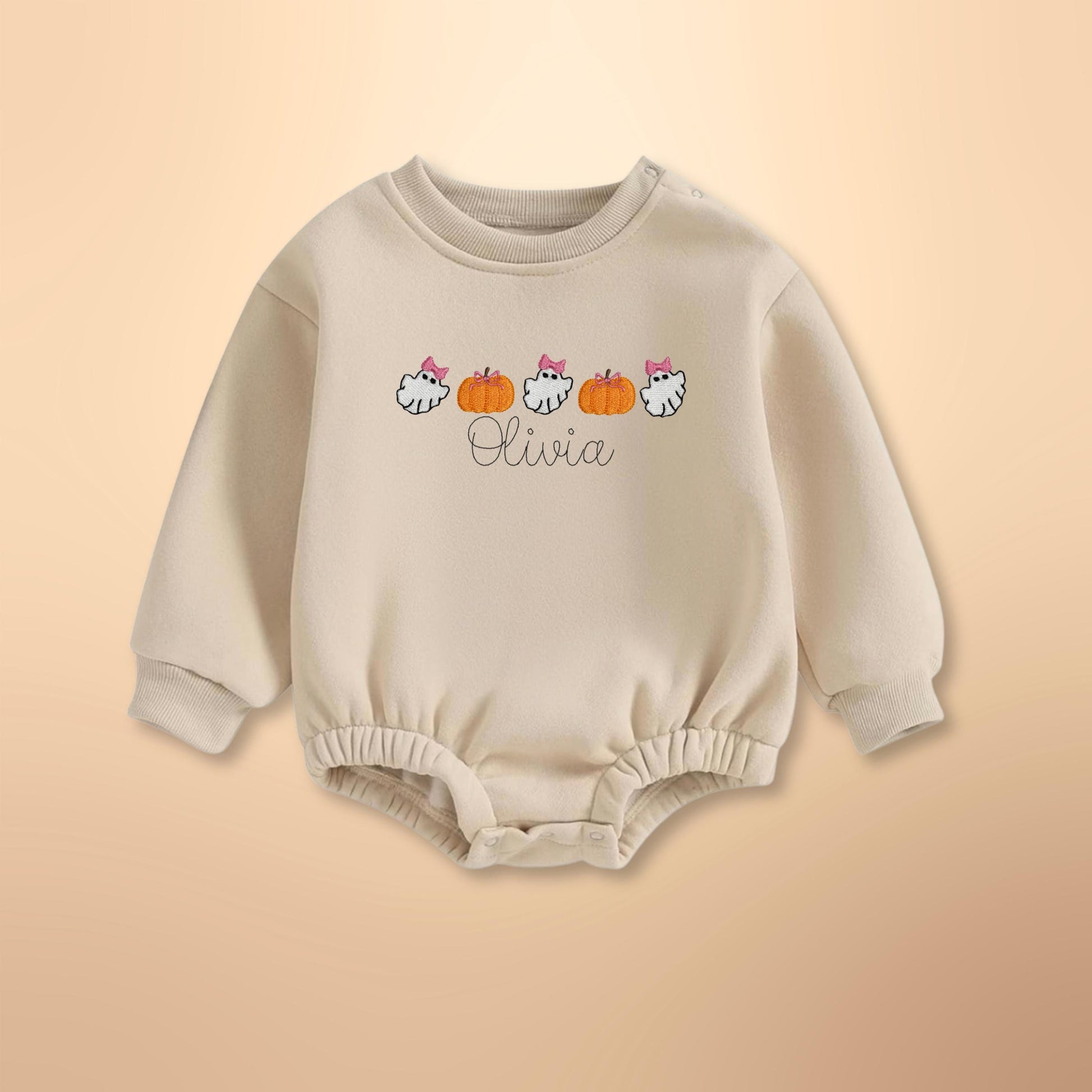 Personalized Halloween Shirt For Baby Embroidered Name Romper Custom Ghost Tee Toddler Halloween Outfit Brother Sister Matching Shirt Idea