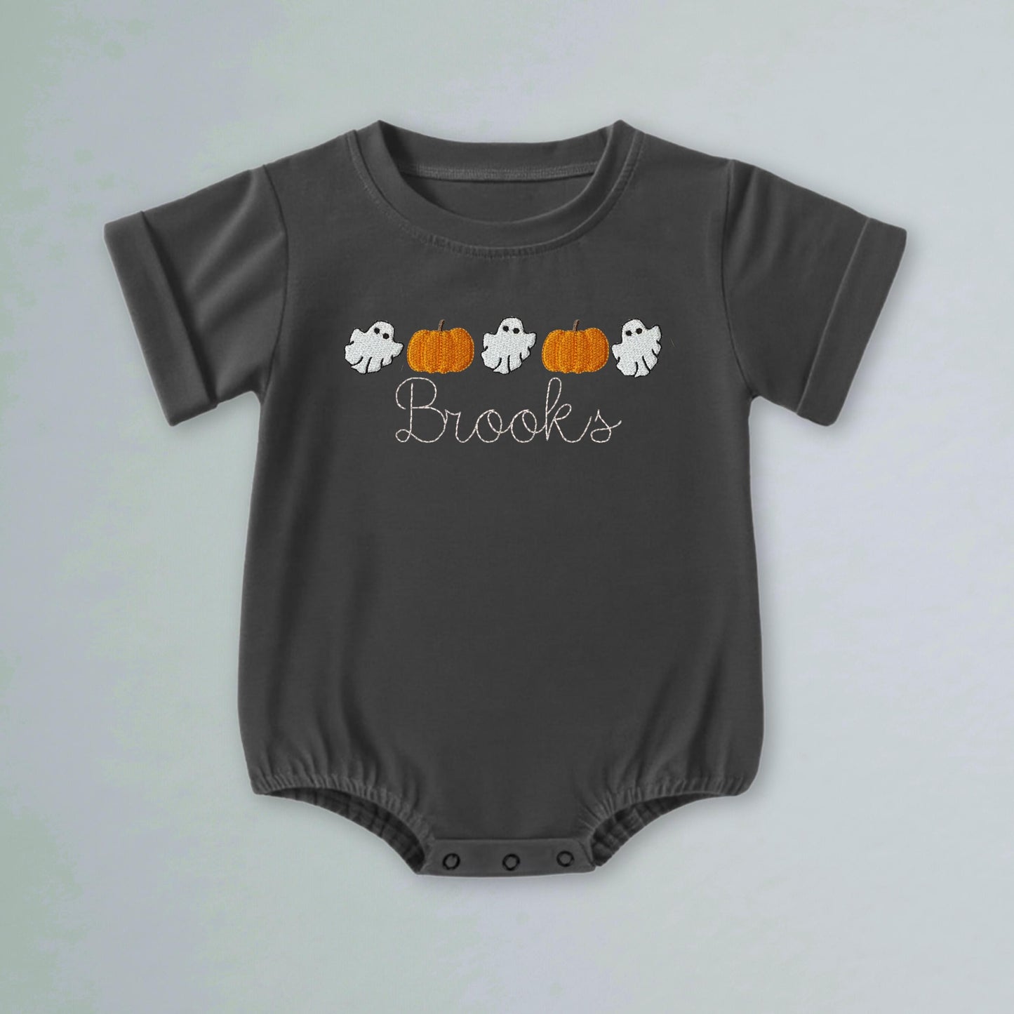 Personalized Halloween Shirt For Baby Embroidered Name Romper Custom Ghost Tee Toddler Halloween Outfit Brother Sister Matching Shirt Idea