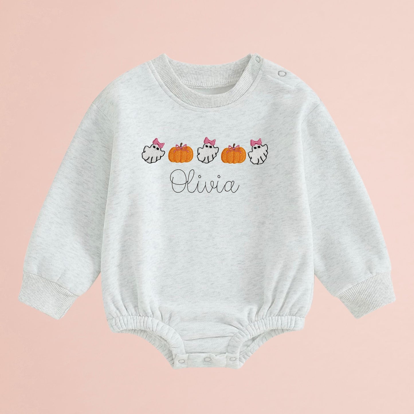 Personalized Halloween Shirt For Baby Embroidered Name Romper Custom Ghost Tee Toddler Halloween Outfit Brother Sister Matching Shirt Idea