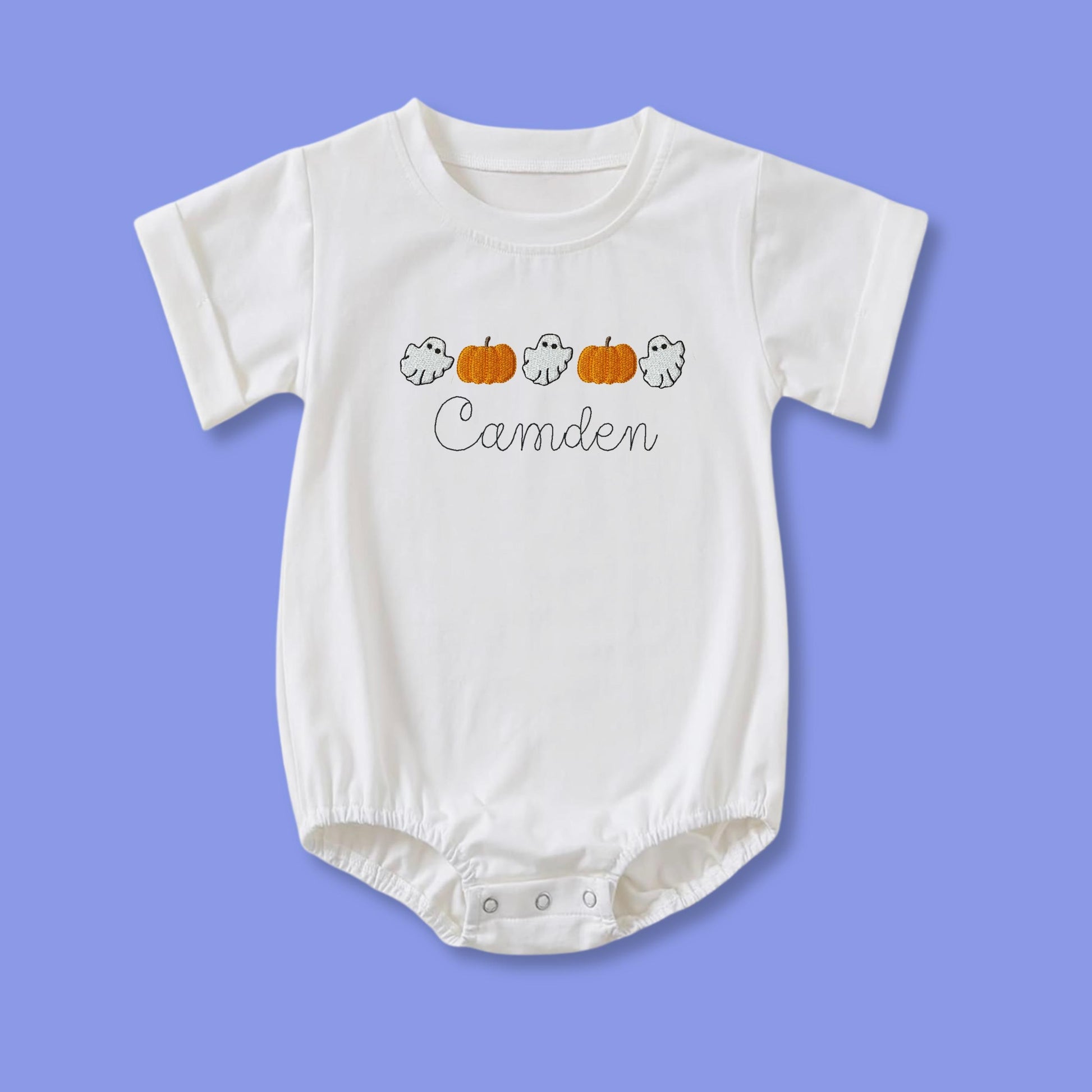 Personalized Halloween Shirt For Baby Embroidered Name Romper Custom Ghost Tee Toddler Halloween Outfit Brother Sister Matching Shirt Idea