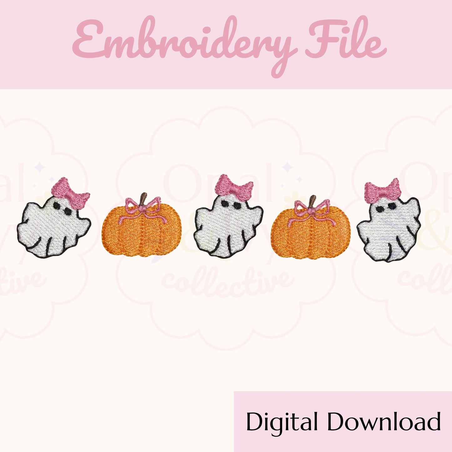 Halloween Embroidery File Digital Download Ghost Embroidery Design With Bows Pumpkin Embroidery Machine File 4x4 Design Girly Halloween 5x7