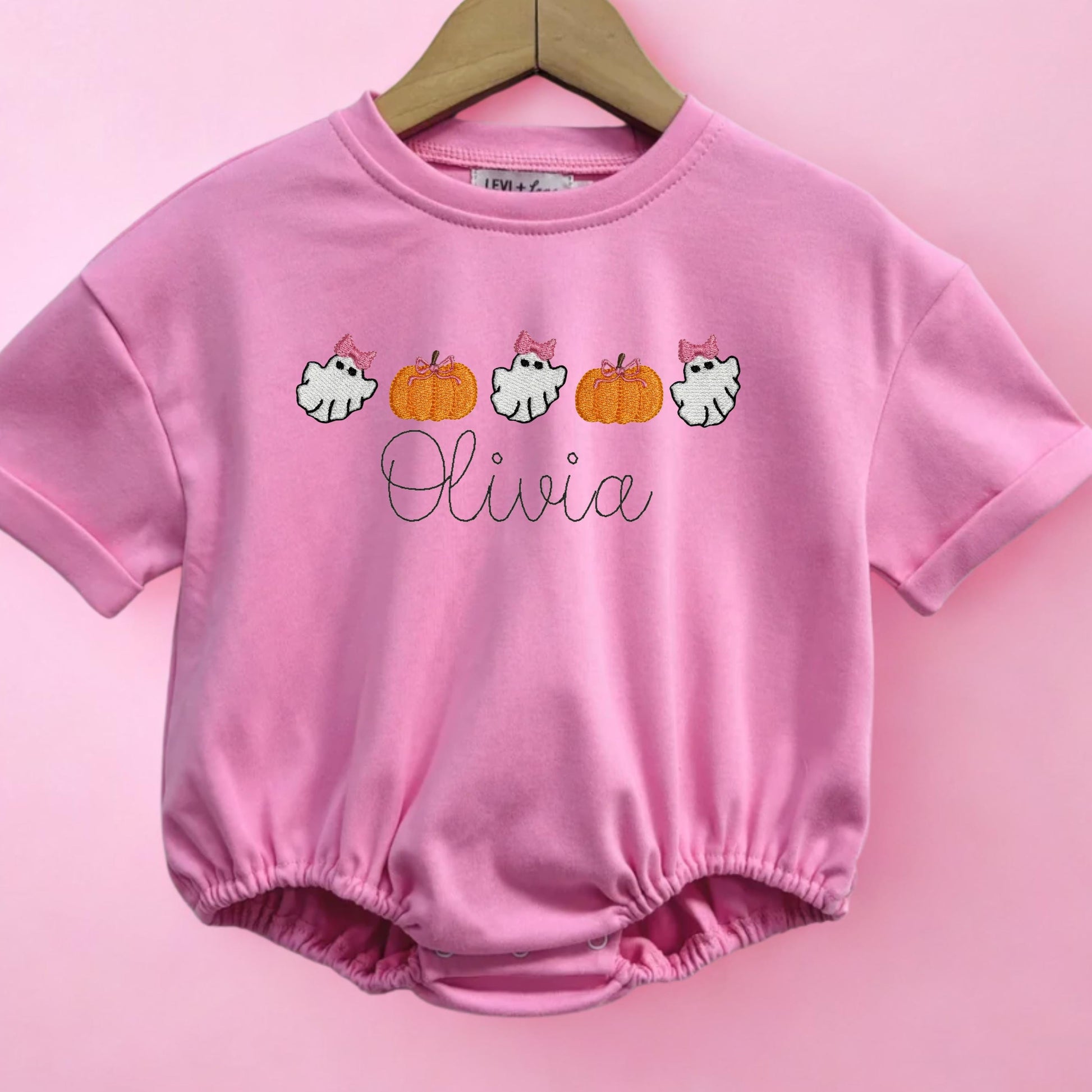 Personalized Halloween Shirt For Baby Embroidered Name Romper Custom Ghost Tee Toddler Halloween Outfit Brother Sister Matching Shirt Idea