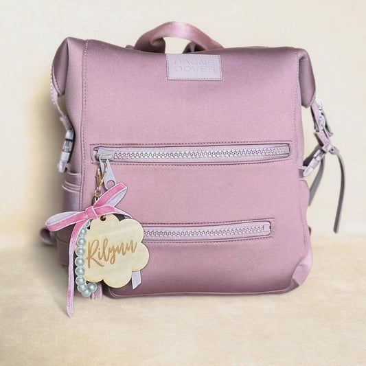 Custom Diaper Bag Keychain Engraved Name Charm Pink Bow Accessories Personalized Diaper Bag Tag Backpack Name Tag Keychain Kids Name Charm