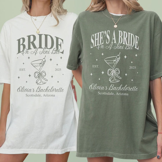 Personalized Bride In A Tini Bit Bachelorette Shirt Custom Martini Bach Party Tee Martini Themed Bachelorette Party Idea Bridesmaid Matching