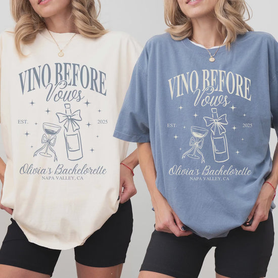 Custom Vino Before Vows Bachelorette Party Tee Comfort Colors Wine Themed Bachelorette Shirts Winery Girls Trip Wine Tasting Matching Tee