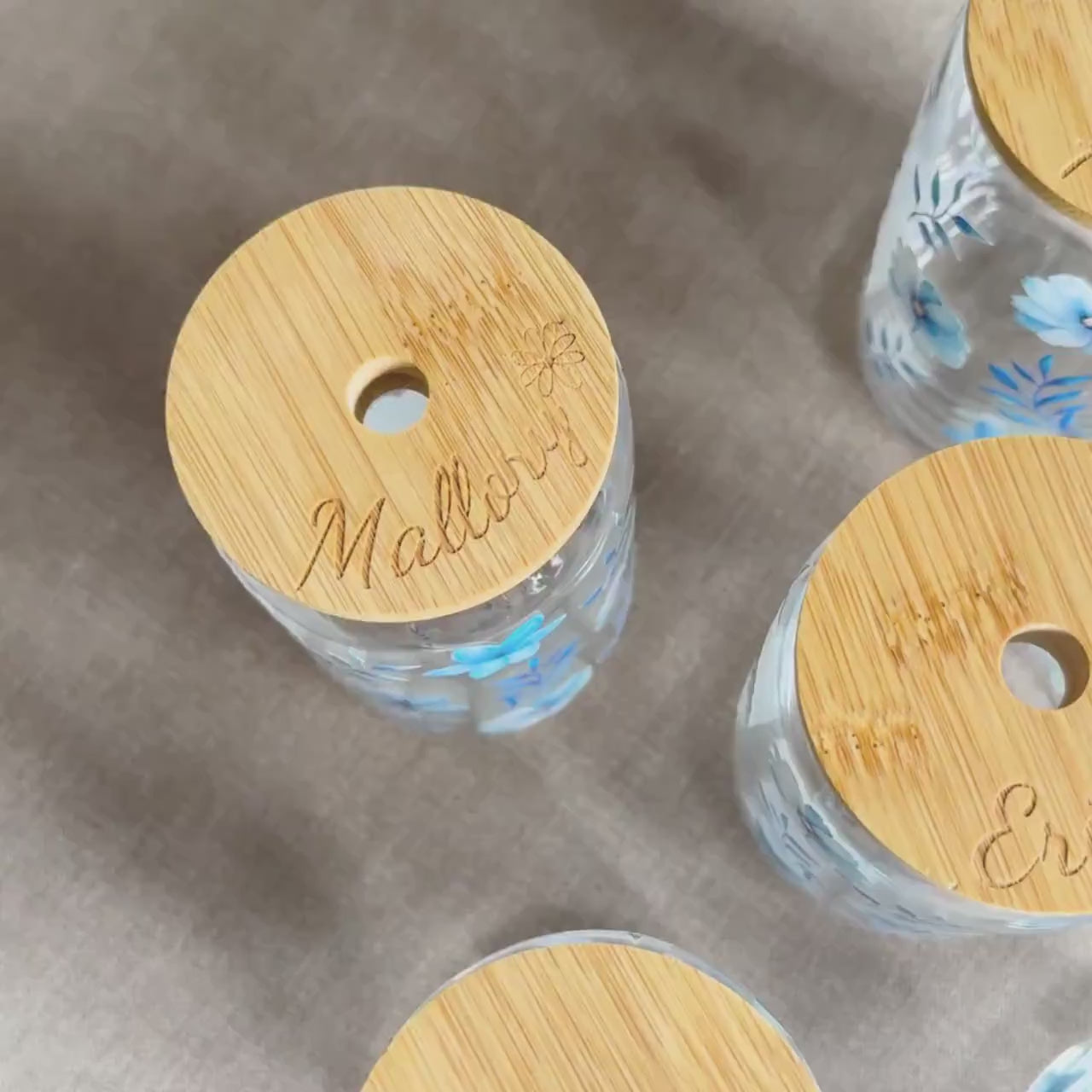 Personalized Engraved Name Glass Something Blue Bridesmaid Tumbler Custom Bridesmaid Sipper Glass Flower Iced Coffee Cup Bridesmaid Gift