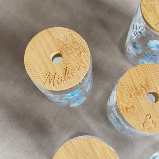 Personalized Engraved Name Glass Something Blue Bridesmaid Tumbler Custom Bridesmaid Sipper Glass Flower Iced Coffee Cup Bridesmaid Gift