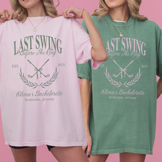 Personalized Last Swing Before The Ring Bachelorette Party Shirt Custom Golf Theme Bachelorette Tee Bridesmaid Shirt Idea Golf Bachelorette