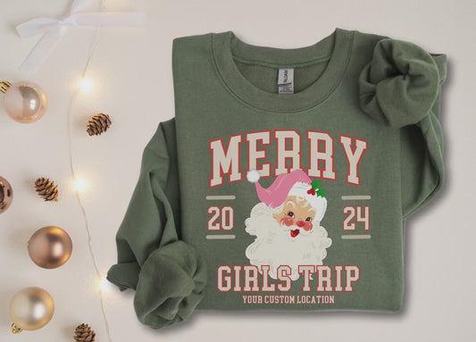 Personalized Christmas Girls Trip Sweatshirt Custom Santa Crewneck Girls Weekend Holiday Matching Shirt Gift Idea Best Friend Vacation Trip