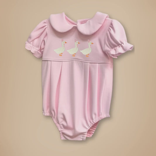 Embroidered Goose Outfit Baby Birthday Bubble First Birthday Goose Theme Outfit Idea Collared Bubble Romper for Baby Girl or Boy Bodysuit