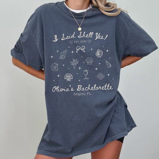 Personalized Bachelorette Matching Shirts Shell Yes Bachelorette Custom T Shirts For Bachelorette Party Beach Themed Bride Squad Tee Ideas