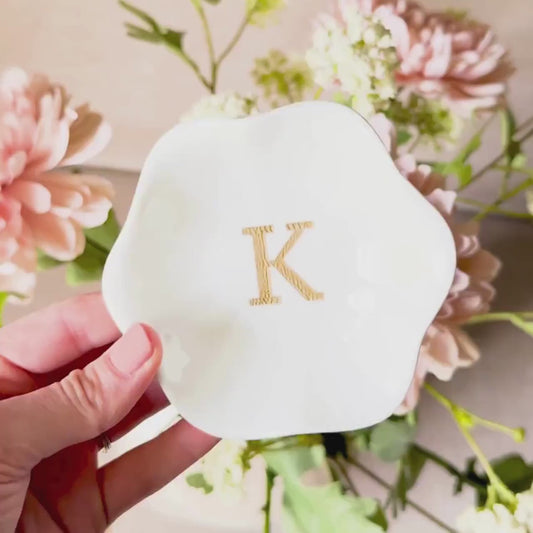 Personalized Jewelry Dish Monogrammed Initial Engraved Ring Holder Dish Custom Name Trinket Tray Scalloped Jewelry Holder Teenager Gift Idea