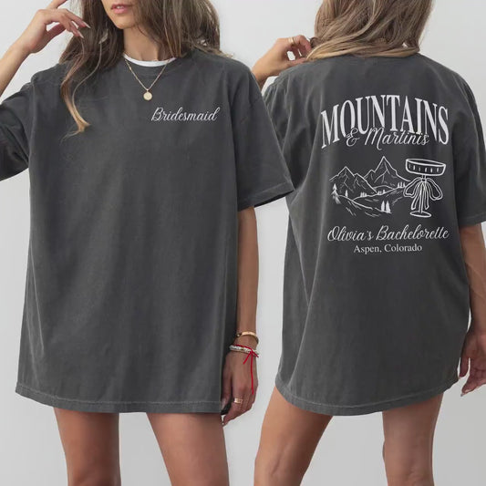 Personalized Mountain Bachelorette Trip Shirt Idea Mountains And Martinis Bachelorette Theme Tee Comfort Colors Custom Bridesmaid T Shirt