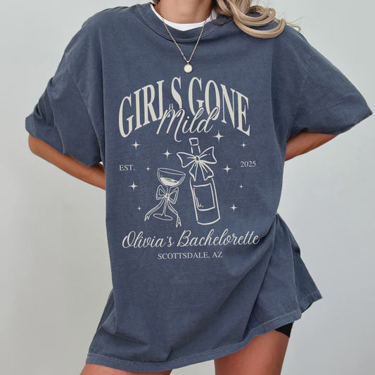 Personalized Girls Gone Mild Shirts Custom Mild Bachelorette Party Tee Matching Shirts For Slumber Party Bridesmaid Shirts For Sleepover Tee