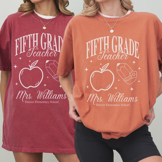Personalized Fifth Grade Matching Teacher Shirt Idea Custom Teacher Name Grade Level Team Shirts 5th Grade Squad Tee School Name Gift Idea
